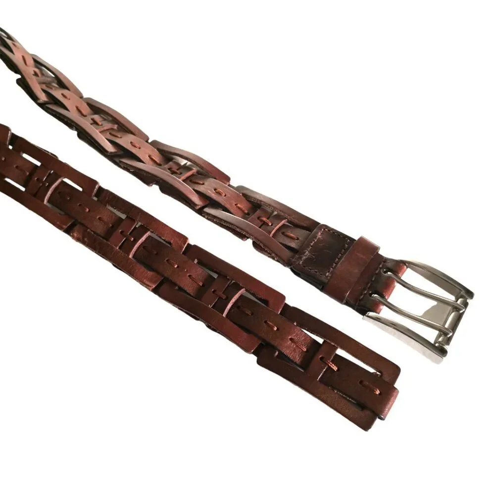 Genuine Leather Link Belt Silver Buckle 40